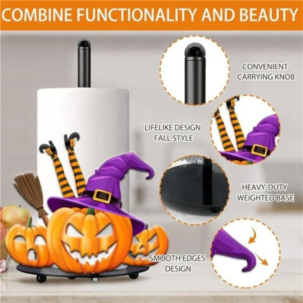 Halloween Pumpkin Paper Towel Holder -Rustic Farmhouse Decor for Kitchen & Bath